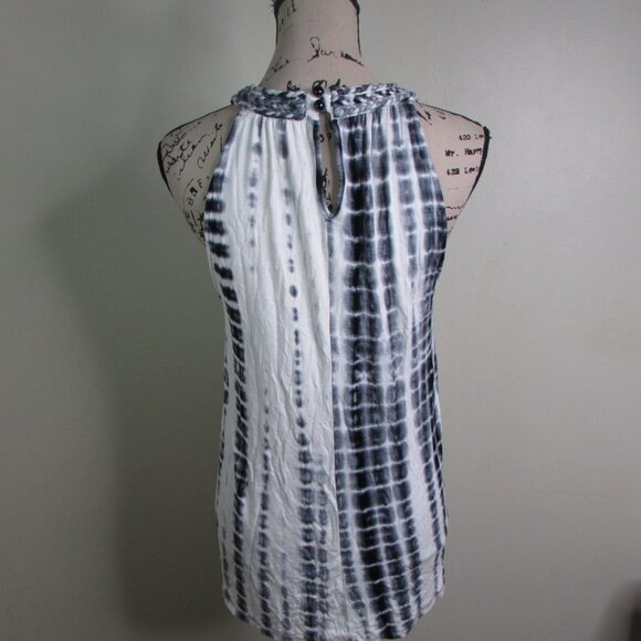 Antibes Blanc Sleeveless Blouse M Black White Tye Dye - Picture 7 of 11